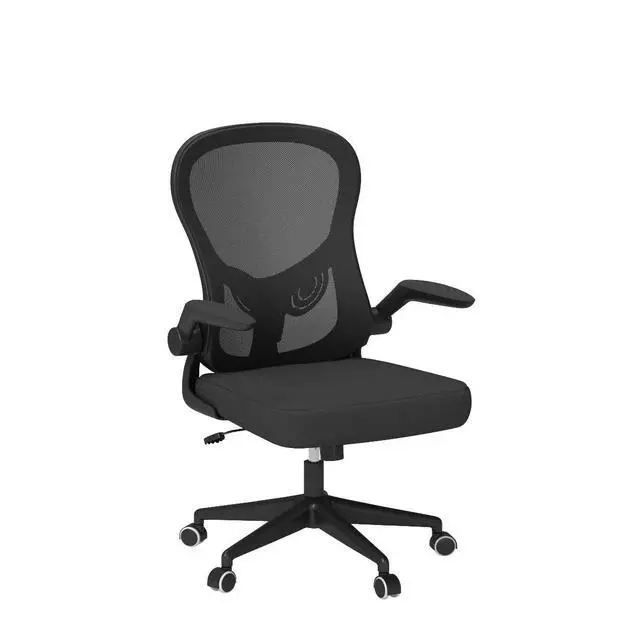 Alt view image 6 of 6 - Office Chair Ergonomic Desk Chair, Office Chairs with PU Silent Wheels, Breathable Mesh Computer Chair with Adjustable Lumbar Support, Flip-up Armrests, Tilt Function, Black
