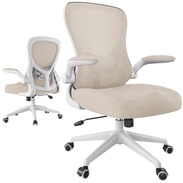 Alt view image 3 of 6 - Office Chair Ergonomic Desk Chair, Office Desk Chairs with PU Silent Wheels, Breathable Mesh Computer Chair with Adjustable Lumbar Support, Flip-up Armrests, Tilt Function, Grey