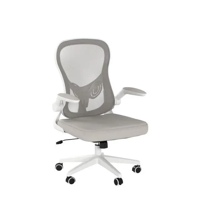 Alt view image 6 of 6 - Office Chair Ergonomic Desk Chair, Office Desk Chairs with PU Silent Wheels, Breathable Mesh Computer Chair with Adjustable Lumbar Support, Flip-up Armrests, Tilt Function, Grey