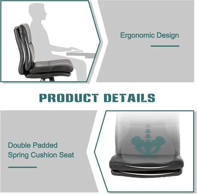Alt view image 5 of 6 - Armless Office Desk Chair with Wheels, Mid-Back Criss Cross Swivel Task Chair, Height Adjustable Cushioned Vanity Chair, Double Padded PU-Leather Chairs for Home, Office & Bedroom (Black)
