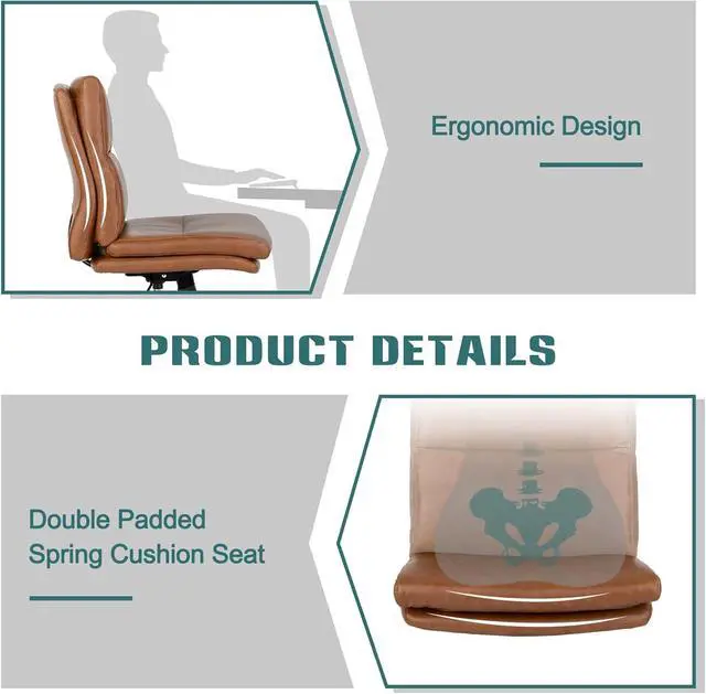 Alt view image 5 of 6 - Armless Office Desk Chair with Wheels, Mid-Back Criss Cross Swivel Task Chair, Height Adjustable Cushioned Vanity Chair, Double Padded PU-Leather Chairs for Home, Office & Bedroom (Brown)