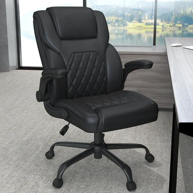 Main image of Executive Office Chair, Comfy Ergonomic Computer Desk Chairs with Flip-up Armrests, Lumbar Support, High Back, 360° Swivel and Rocking Function for Home Office