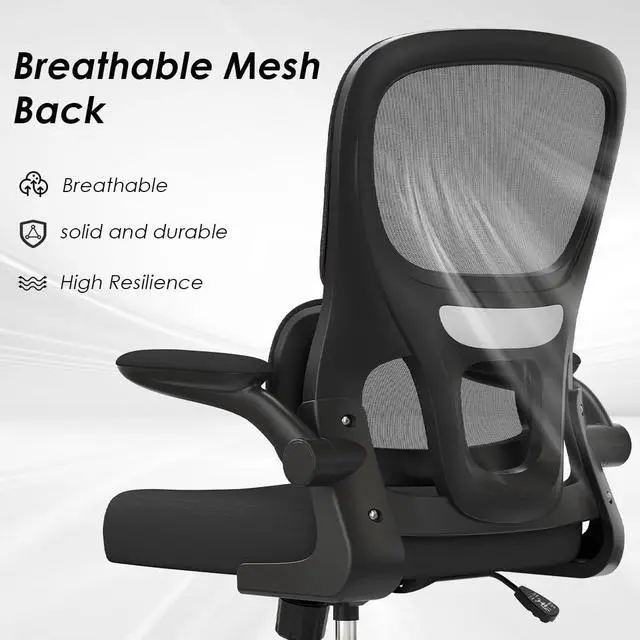 Alt view image 4 of 6 - Office Chair, Mesh Ergonomic Office Chair with Lumbar Support, Comfy Swivel Computer Desk Chair with Flip Armrest Rolling Wheels for Home Study Room Office, Black & Black