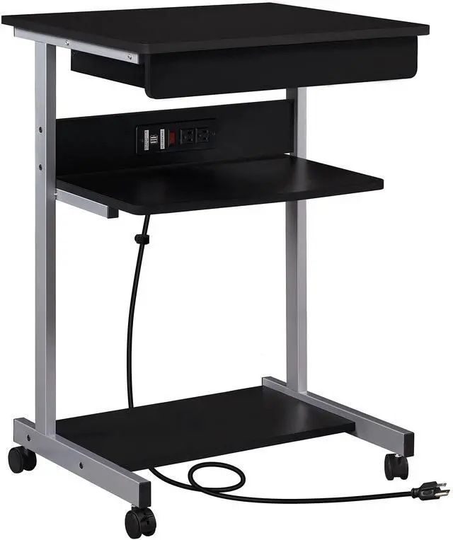 Main image of 22 in Laptop Computer Table Home Office Desk with Power Outlet for Small Space, Mobile Compact Corner Workstation with Charging Station and USB Ports on Wheels, Student Writing Table, Black