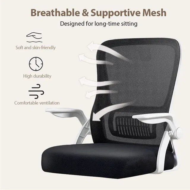 Alt view image 3 of 6 - Office Chair, Ergonomic Desk Chair Breathable Mesh Chair Swivel Chair with Flip-Up Arms and Lumbar Support Computer Chair for Home Office
