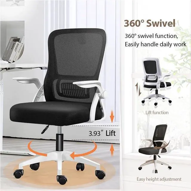 Alt view image 4 of 6 - Office Chair, Ergonomic Desk Chair Breathable Mesh Chair Swivel Chair with Flip-Up Arms and Lumbar Support Computer Chair for Home Office