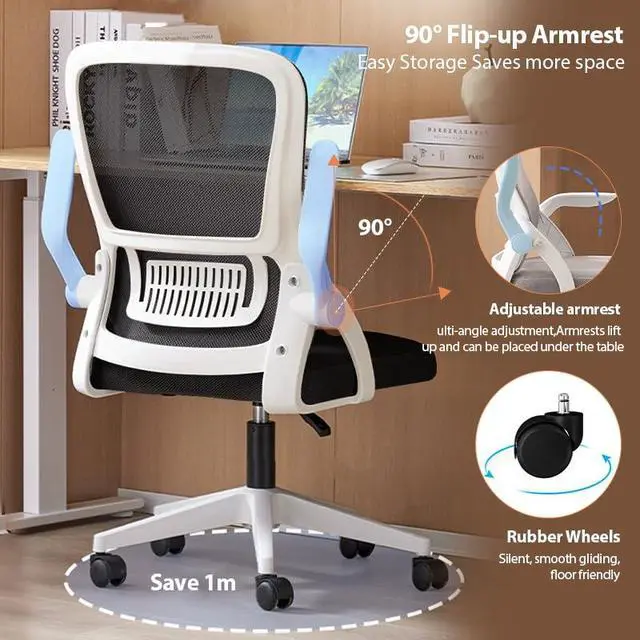 Alt view image 5 of 6 - Office Chair, Ergonomic Desk Chair Breathable Mesh Chair Swivel Chair with Flip-Up Arms and Lumbar Support Computer Chair for Home Office