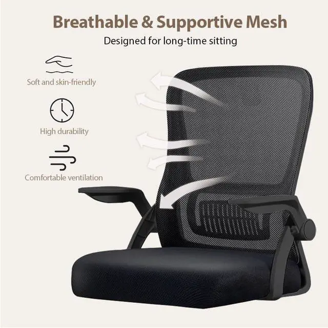 Alt view image 3 of 6 - Office Chair, Ergonomic Desk Chair Breathable Mesh Chair Swivel Chair with Flip-Up Arms and Lumbar Support Computer Chair for Home Office