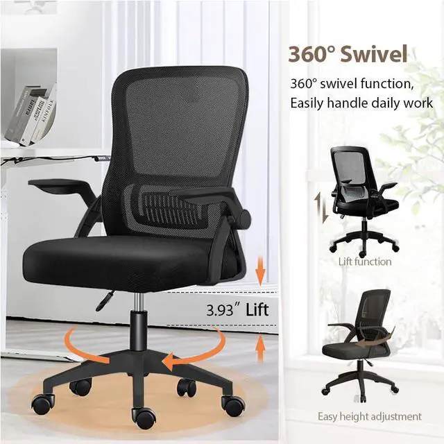 Alt view image 4 of 6 - Office Chair, Ergonomic Desk Chair Breathable Mesh Chair Swivel Chair with Flip-Up Arms and Lumbar Support Computer Chair for Home Office