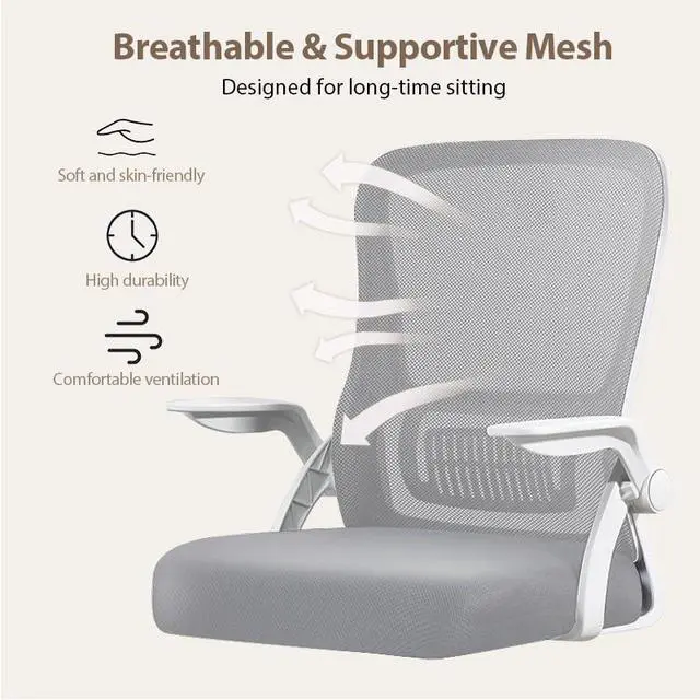 Alt view image 3 of 6 - Office Chair, Ergonomic Desk Breathable Mesh Swivel Chair with Flip-Up Arms and Lumbar Support Computer for Home Office