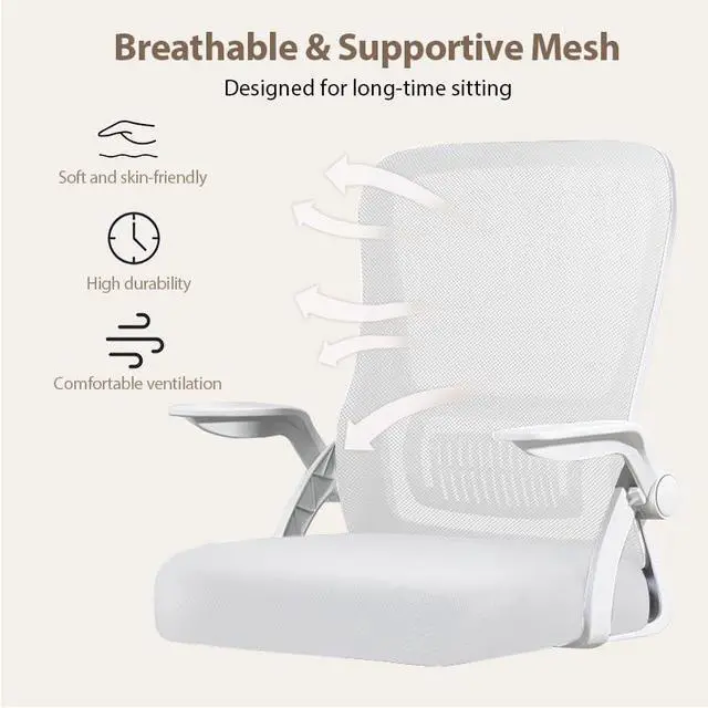 Alt view image 3 of 6 - Office Chair, Ergonomic Desk Chair Breathable Mesh Chair Swivel Chair with Flip-Up Arms and Lumbar Support Computer Chair for Home Office