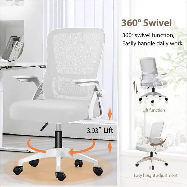 Alt view image 4 of 6 - Office Chair, Ergonomic Desk Chair Breathable Mesh Chair Swivel Chair with Flip-Up Arms and Lumbar Support Computer Chair for Home Office