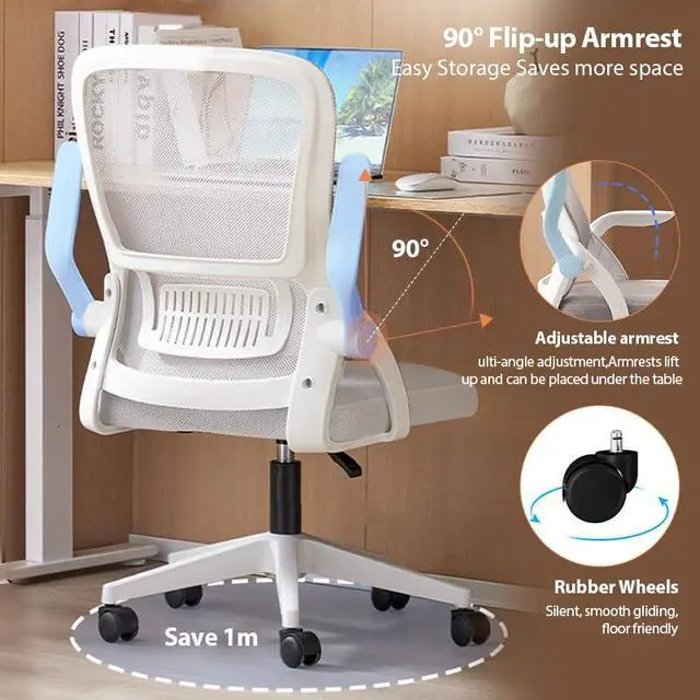 Alt view image 5 of 6 - Office Chair, Ergonomic Desk Chair Breathable Mesh Chair Swivel Chair with Flip-Up Arms and Lumbar Support Computer Chair for Home Office