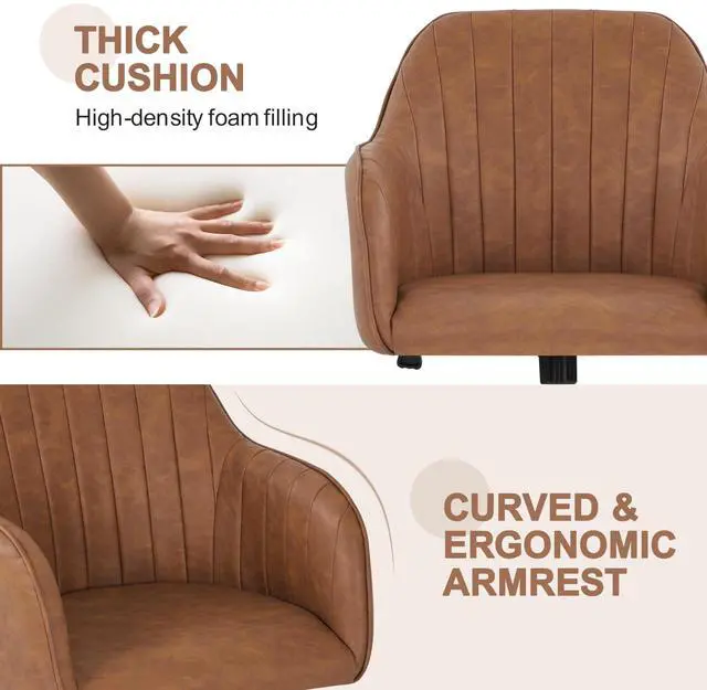 Alt view image 5 of 6 - Modern Faux Leather Desk Chair Makeup Chair Height Adjustable Swivel Office Task Computer Armchair for Living Room Retro Brown