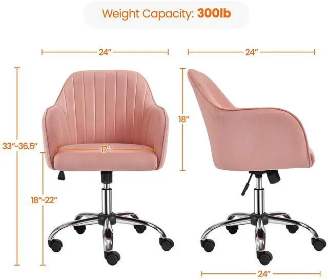 Alt view image 3 of 6 - Pink Desk Vanity Chair Comfy Modern Aesthetic Accent Armchair Height Adjustable Swivel Computer Chair for Bedroom or Office