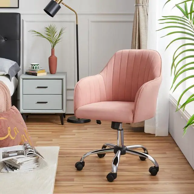 Alt view image 4 of 6 - Pink Desk Vanity Chair Comfy Modern Aesthetic Accent Armchair Height Adjustable Swivel Computer Chair for Bedroom or Office