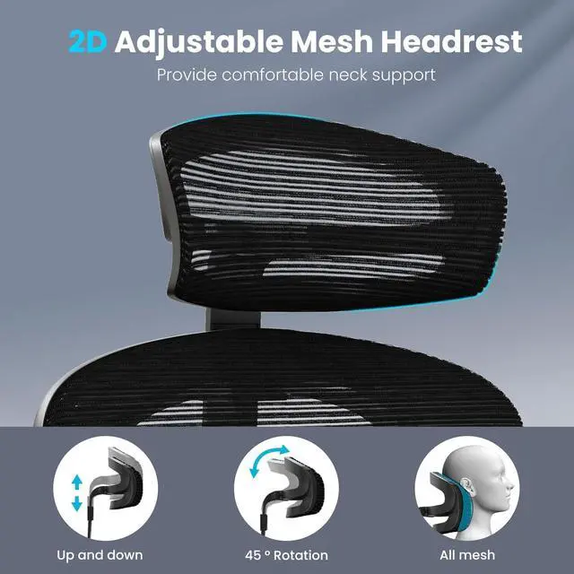 Alt view image 6 of 6 - Office Chair Ergonomic Desk Chair, High Back Computer Chair with Wheels, Home Sutdy Chair for Heavy People, Office Chair Adjustable Seat Depth, 3D Armrests and Adjustable Headrest, Black