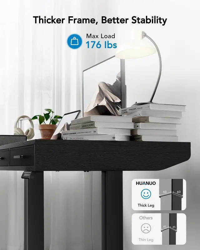 Alt view image 6 of 6 - Electric Standing Desk with Drawers, C-Clamp Mount Compatible, 48 x 24 Inch Height Adjustable Sit Stand Desk, Fabric Drawers, Home Office Stand Up Desk with 4 Custom Height Settings, Black