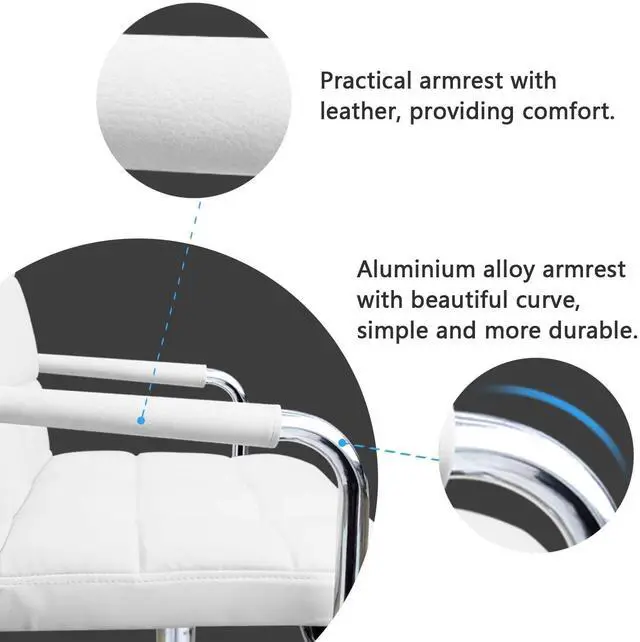 Alt view image 4 of 6 - Vanity Modern Office Chair with Wheels White Desk Chair PU Leather Mid-Back Rolling Cute Task Chair for Office, Teen,Make Up,Bedroom Desks (White)