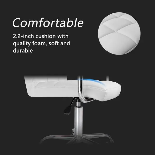 Alt view image 5 of 6 - Vanity Modern Office Chair with Wheels White Desk Chair PU Leather Mid-Back Rolling Cute Task Chair for Office, Teen,Make Up,Bedroom Desks (White)