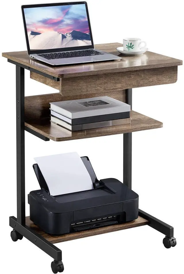 Main image of Rolling Computer Desk for Small Spaces, Laptop Computer Desk with Wheels, Mobile Standing Desk Compact Student Bedside Table Taupe Wood