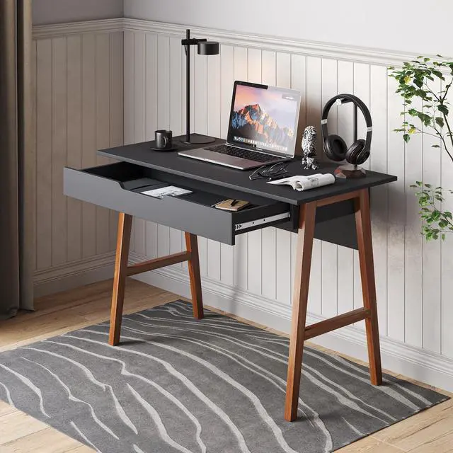 Main image of Modern Design Parma Small Desk for Bedroom, Black 42 Inch Writing Desk with Drawer, by Crafts and Comfort