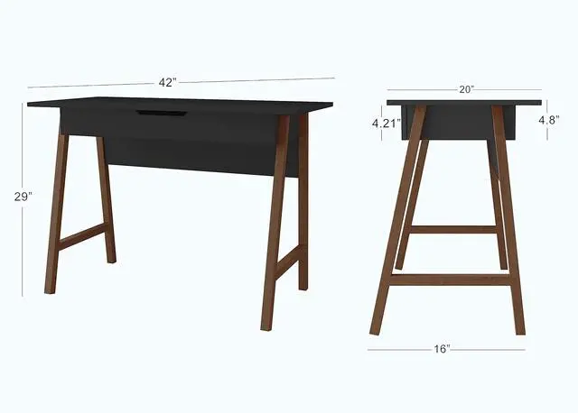 Alt view image 2 of 6 - Modern Design Parma Small Desk for Bedroom, Black 42 Inch Writing Desk with Drawer, by Crafts and Comfort