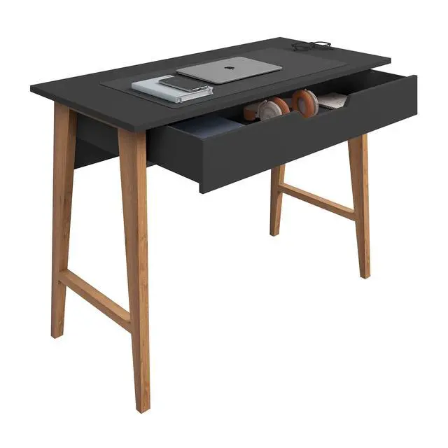 Alt view image 4 of 6 - Modern Design Parma Small Desk for Bedroom, Black 42 Inch Writing Desk with Drawer, by Crafts and Comfort