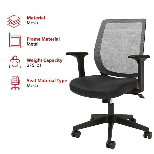 Alt view image 5 of 6 - Staples Ergonomic Task Chair, Mesh, Ergonomic, Adjustable Height, Swivel