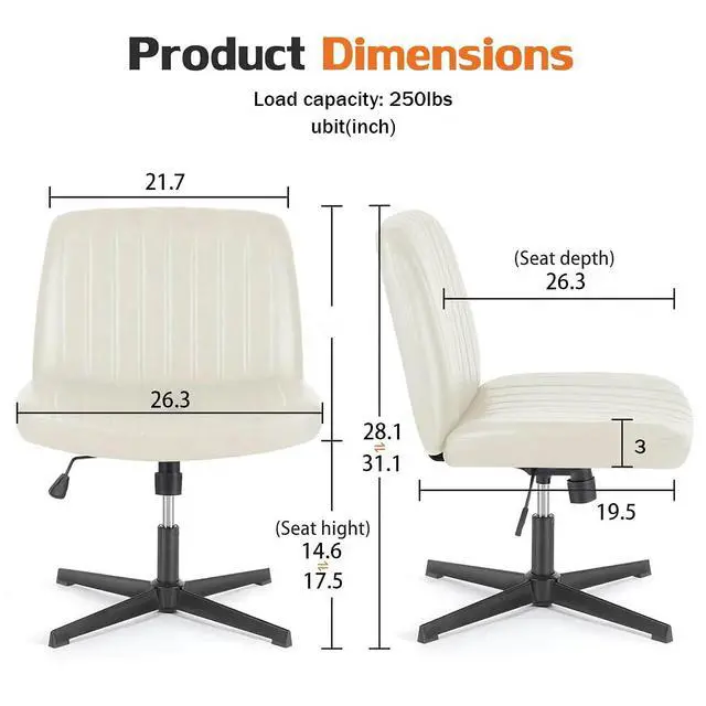 Alt view image 2 of 6 - Criss Cross Chair, Armless Desk Chair no Wheels, Cross Legged Office Chair, Swivel Vanity Chair, Height Adjustable Wide Seat Computer Task Chair for Home Office (Beige)