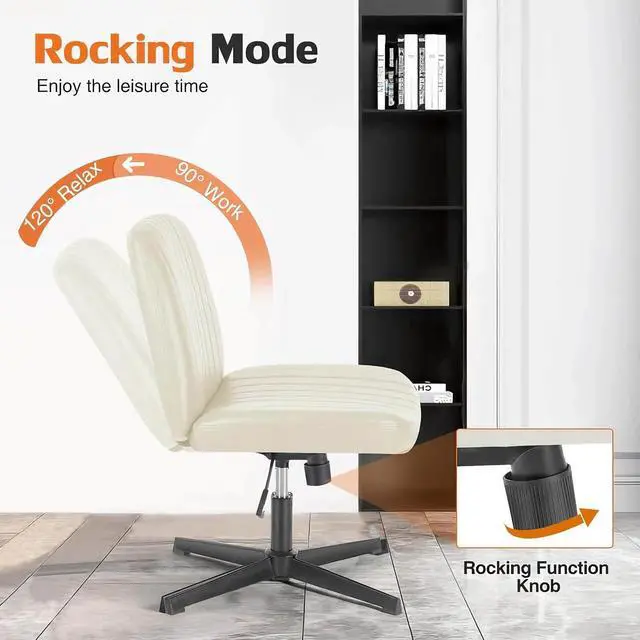 Alt view image 5 of 6 - Criss Cross Chair, Armless Desk Chair no Wheels, Cross Legged Office Chair, Swivel Vanity Chair, Height Adjustable Wide Seat Computer Task Chair for Home Office (Beige)