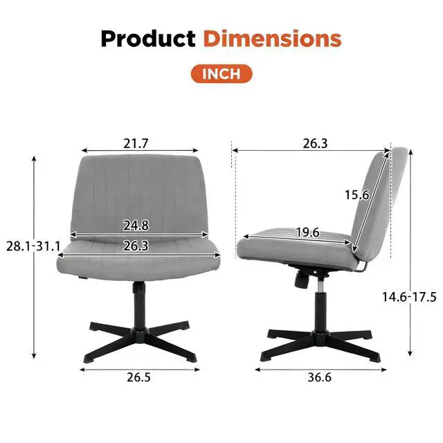 Alt view image 2 of 6 - Criss Cross Chair, Armless Desk Chair no Wheels, Cross Legged Office Chair, Swivel Vanity Chair, Height Adjustable Wide Seat Computer Task Chair for Home Office (Grey)