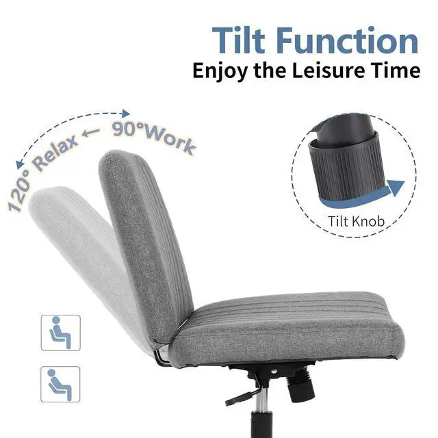 Alt view image 5 of 6 - Criss Cross Chair, Armless Desk Chair no Wheels, Cross Legged Office Chair, Swivel Vanity Chair, Height Adjustable Wide Seat Computer Task Chair for Home Office (Grey)