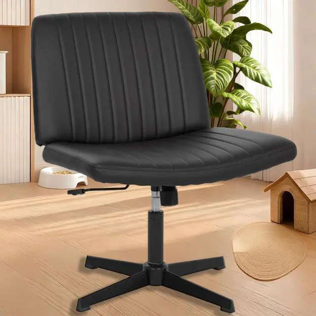 Main image of Criss Cross Chair, Armless Desk Chair no Wheels, Cross Legged Office Chair, Swivel Vanity Chair, Height Adjustable Wide Seat Computer Task Chair for Home Office (Black)