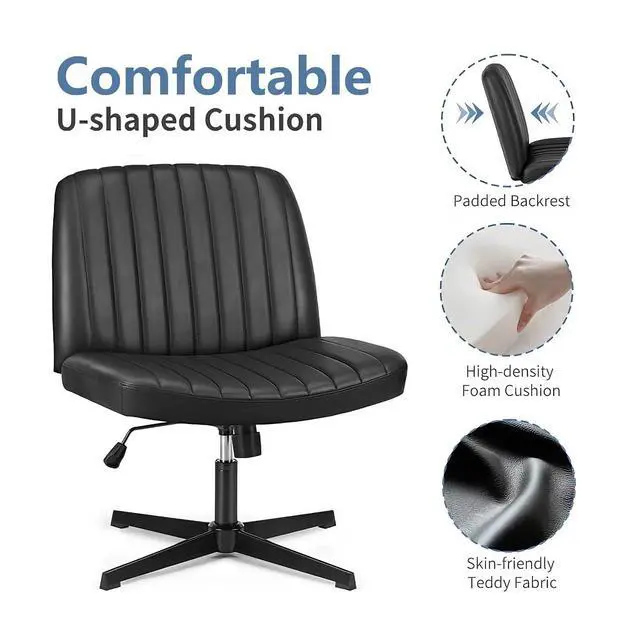 Alt view image 4 of 6 - Criss Cross Chair, Armless Desk Chair no Wheels, Cross Legged Office Chair, Swivel Vanity Chair, Height Adjustable Wide Seat Computer Task Chair for Home Office (Black)