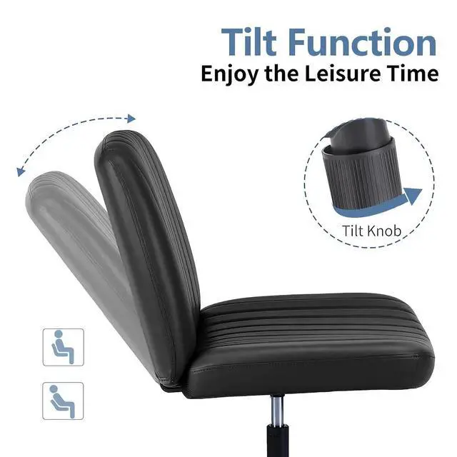 Alt view image 5 of 6 - Criss Cross Chair, Armless Desk Chair no Wheels, Cross Legged Office Chair, Swivel Vanity Chair, Height Adjustable Wide Seat Computer Task Chair for Home Office (Black)