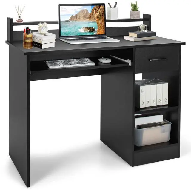 Main image of Computer Desk with Drawer & Keyboard Tray, 22 Inch Wide Modern Study Writing Desk with Desktop Hutch & Storage Shelves, Home Office Desk for Kids, Wood PC Laptop Desk, Desk for Bedroom