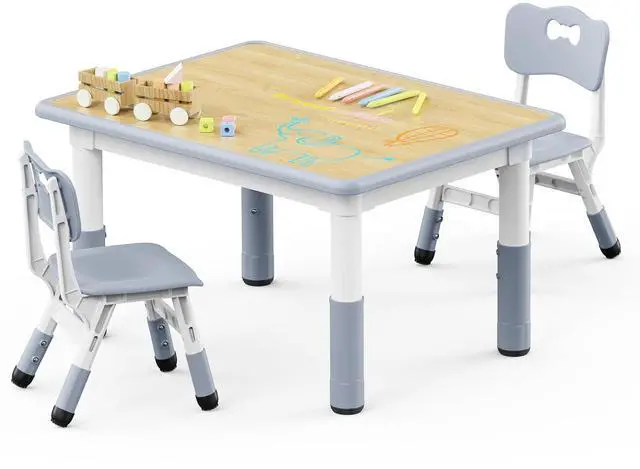 Main image of Adjustable Toddler Table and Chair Set, 31.5" L x 23.6" W Grey | Table Supports 300 lbs, Drawing Activity Desk, Classroom/Daycare/Home, Children Multi-Activity Table for Ages 3-8