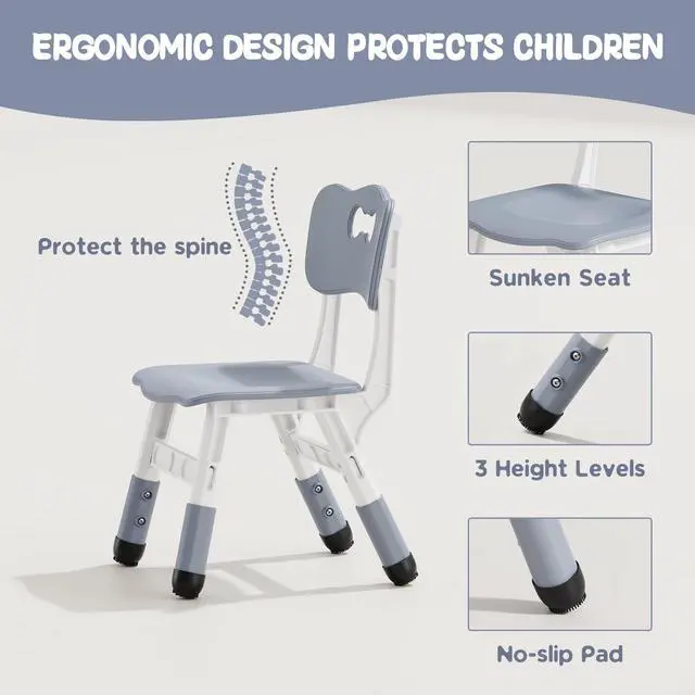 Alt view image 4 of 6 - Adjustable Toddler Table and Chair Set, 31.5" L x 23.6" W Grey | Table Supports 300 lbs, Drawing Activity Desk, Classroom/Daycare/Home, Children Multi-Activity Table for Ages 3-8