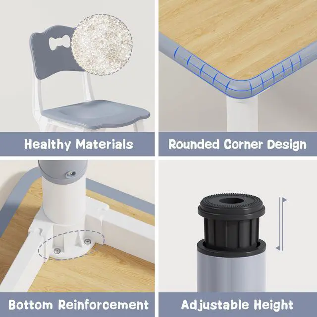 Alt view image 5 of 6 - Adjustable Toddler Table and Chair Set, 31.5" L x 23.6" W Grey | Table Supports 300 lbs, Drawing Activity Desk, Classroom/Daycare/Home, Children Multi-Activity Table for Ages 3-8