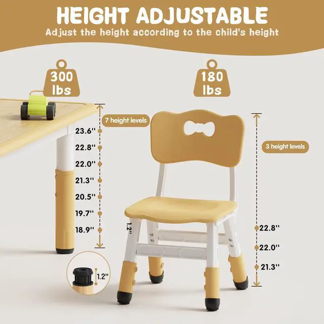 Alt view image 3 of 6 - Height Adjustable Toddler Table and 4 Chairs Set, Beige | Table Supports 300 lbs, Graffiti Desktop, Non-Slip Legs, Classroom/Daycare/Home, Children Multi-Activity Table for Ages 3-8