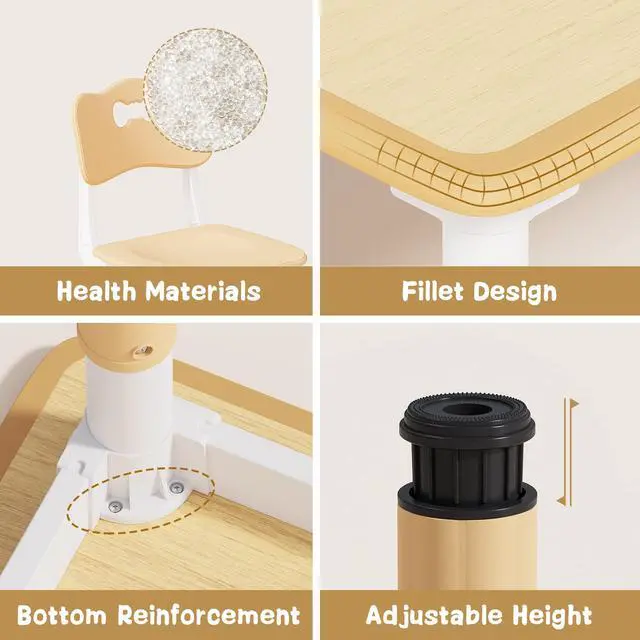Alt view image 6 of 6 - Height Adjustable Toddler Table and 4 Chairs Set, Beige | Table Supports 300 lbs, Graffiti Desktop, Non-Slip Legs, Classroom/Daycare/Home, Children Multi-Activity Table for Ages 3-8