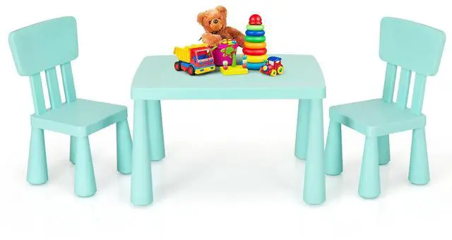Main image of Kids Table and Chair Set, Plastic Children Activity Table and 2 Chairs for Art Craft, Easy-Clean Tabletop, 3-Piece Toddler Furniture Set for Daycare Playroom, Gift for Boys Girls (Green)
