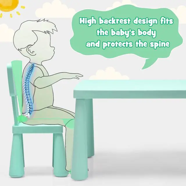 Alt view image 2 of 6 - Kids Table and Chair Set, Plastic Children Activity Table and 2 Chairs for Art Craft, Easy-Clean Tabletop, 3-Piece Toddler Furniture Set for Daycare Playroom, Gift for Boys Girls (Green)
