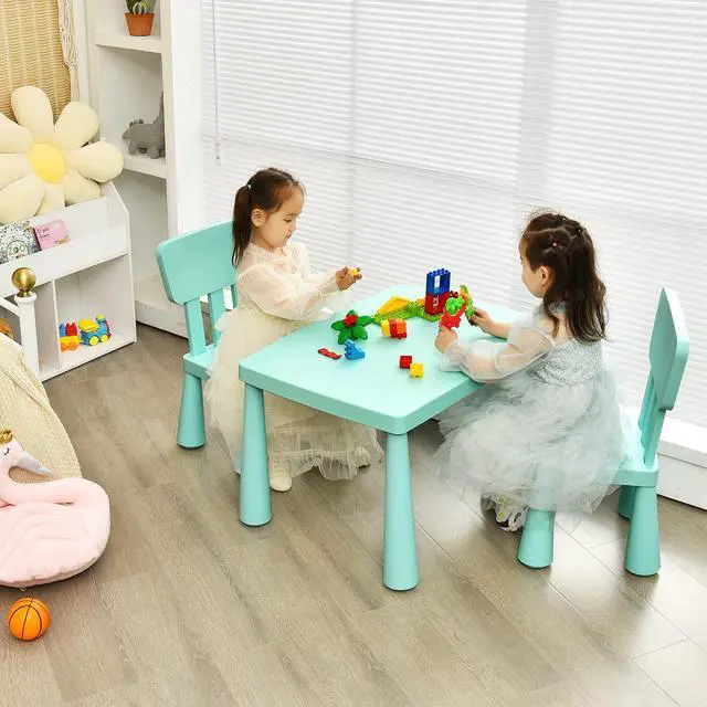 Alt view image 5 of 6 - Kids Table and Chair Set, Plastic Children Activity Table and 2 Chairs for Art Craft, Easy-Clean Tabletop, 3-Piece Toddler Furniture Set for Daycare Playroom, Gift for Boys Girls (Green)