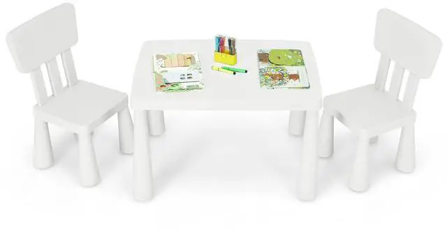 Main image of Kids Table and Chairs, 3 Piece Plastic Easy Clean Children Activity Desk for Reading, Drawing, Snack Time, Arts Crafts, Preschool, Kindergarten & Playroom, Toddler Table and Chair Set (White)