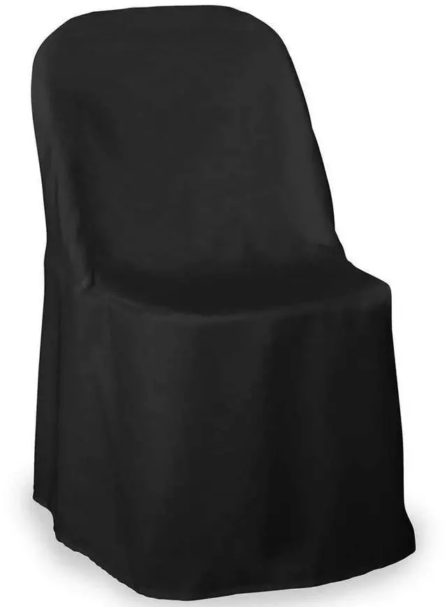 Main image of 10 pcs Black Polyester Folding Chair Covers for Wedding, Party, and Banquet - Elegant Cloth Slipcovers