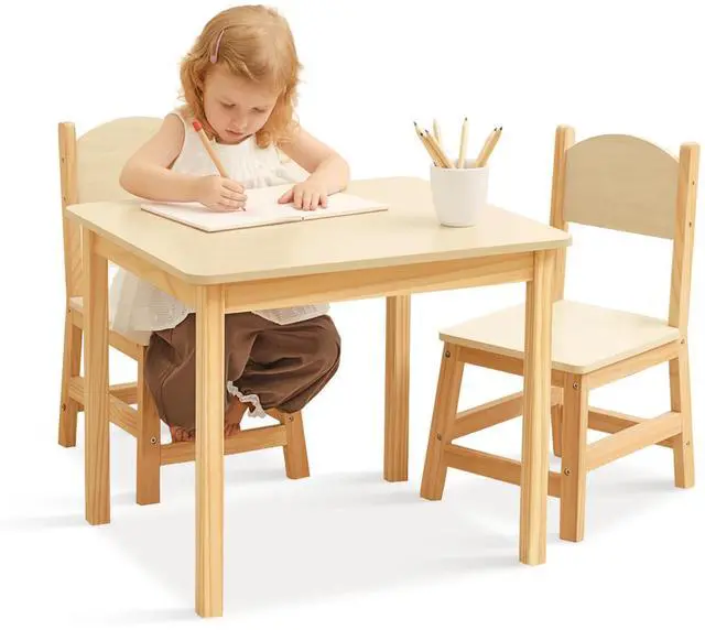 Main image of Wood Kids Table and Chairs Set, Waterproof Desktop, Easy to Clean, Smooth Edge, Ideal Toddler Table Chairs Set for Eating, Snack Time and Play Games