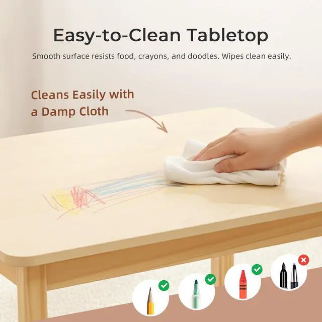 Alt view image 2 of 6 - Wood Kids Table and Chairs Set, Waterproof Desktop, Easy to Clean, Smooth Edge, Ideal Toddler Table Chairs Set for Eating, Snack Time and Play Games