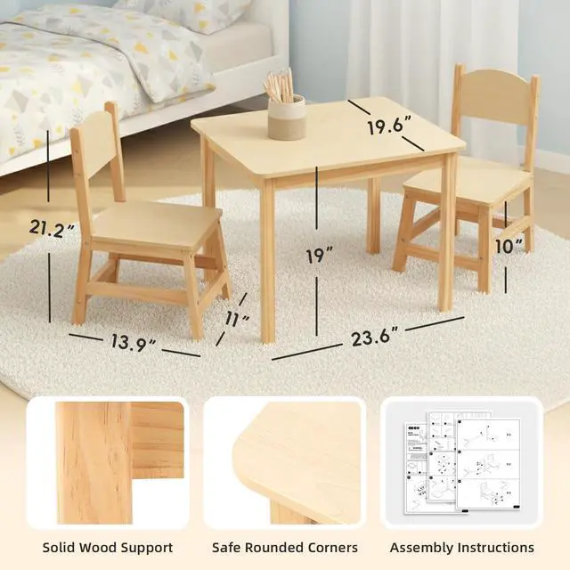Alt view image 3 of 6 - Wood Kids Table and Chairs Set, Waterproof Desktop, Easy to Clean, Smooth Edge, Ideal Toddler Table Chairs Set for Eating, Snack Time and Play Games
